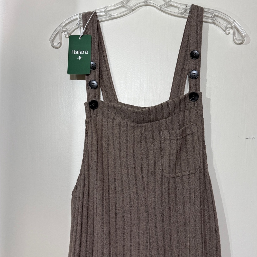 Ribbed Knit Wide-Leg Overalls in Taupe - Picture 2 of 9